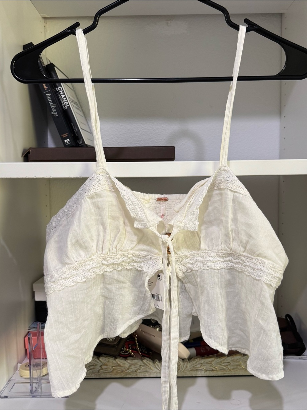 Free People Cream Lace Tie-Front Camisole